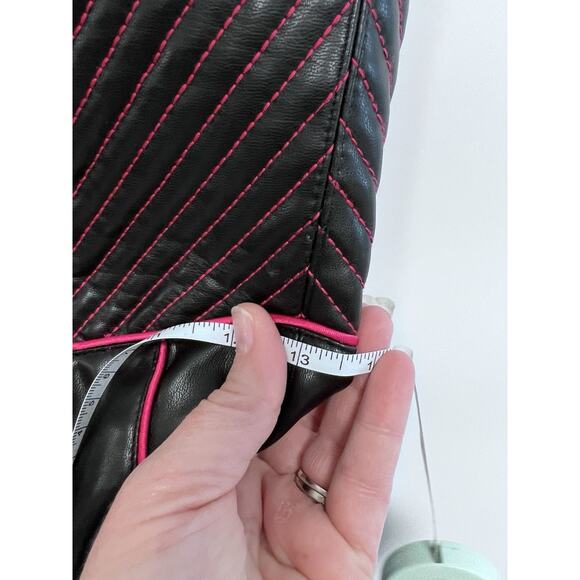 Zara Woman Faux leather Corset Mini dress Black Pink Trim Small Gothic Clubwear - Picture 10 of 11